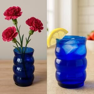 Louie Glass 1930s Harpo Cobalt Blue Beehive Tumbler Vase, 2.75x4.35”